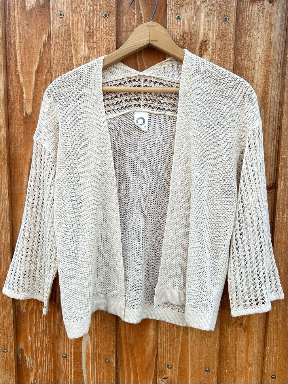 Anthropologie Akemi + Kin Beige Open Cardigan 3/4 Sleeves Knit Cottagecore OS